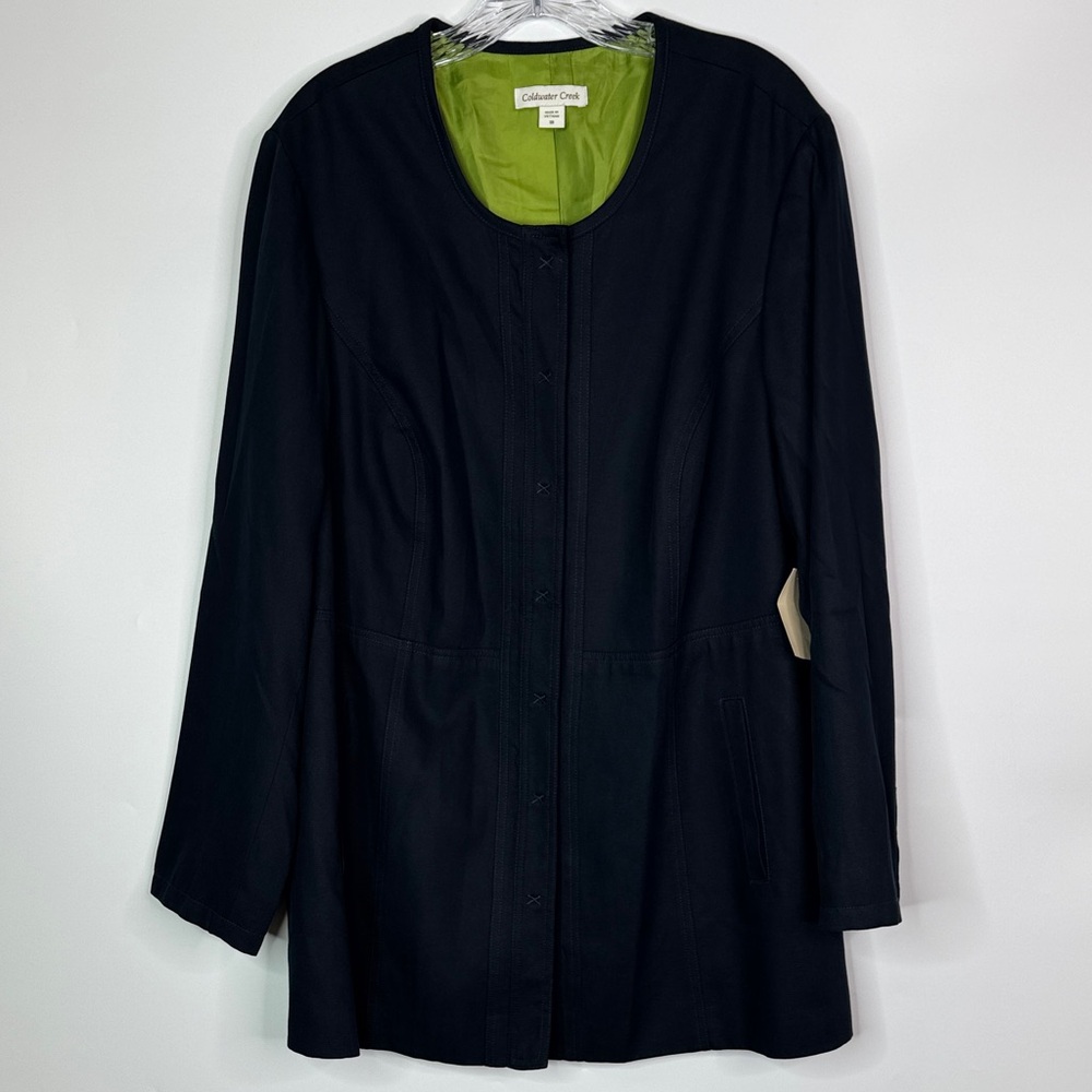 Coldwater Creek Long Jewel Neck Navy Jacket Size 18 NWT